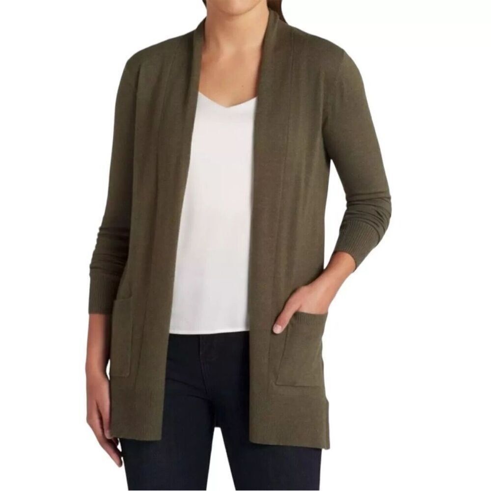 Pink Clover Stitch Fix Cardigan‎ Small Olive Green Open Front Sweater Long NWT